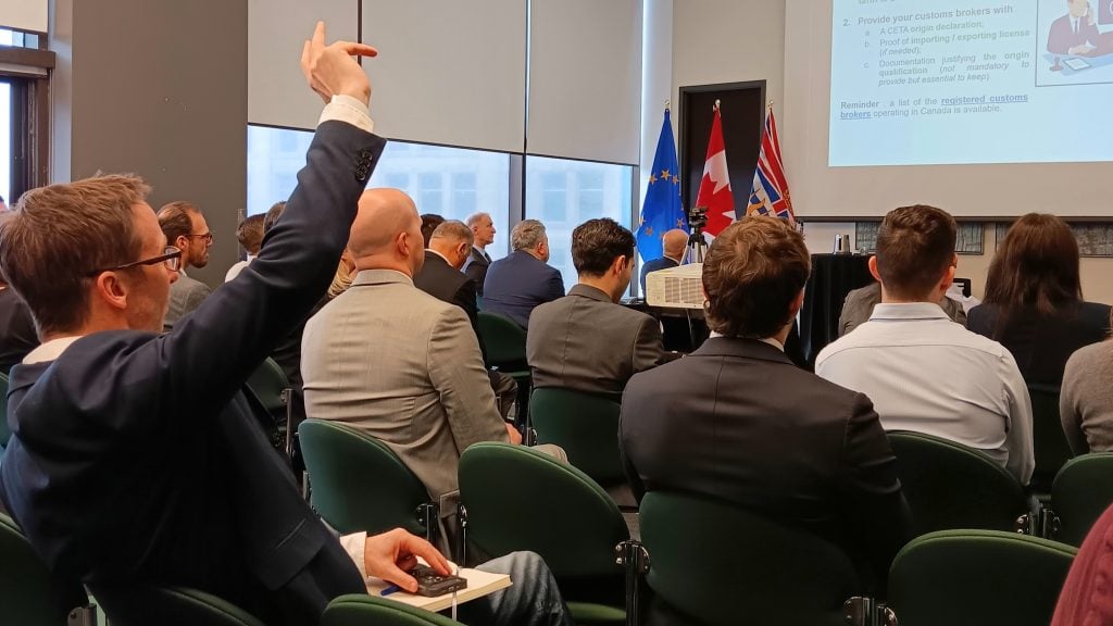 Bridging British Columbia and the E.U. with CETA event. Around 50 participants attended, including B.C. businesses interested in exporting to Europe, trade experts and Consulates General from Germany, France, Portugal, the Netherlands and Ireland.