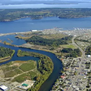 River running into ocean on Vancouver Island.