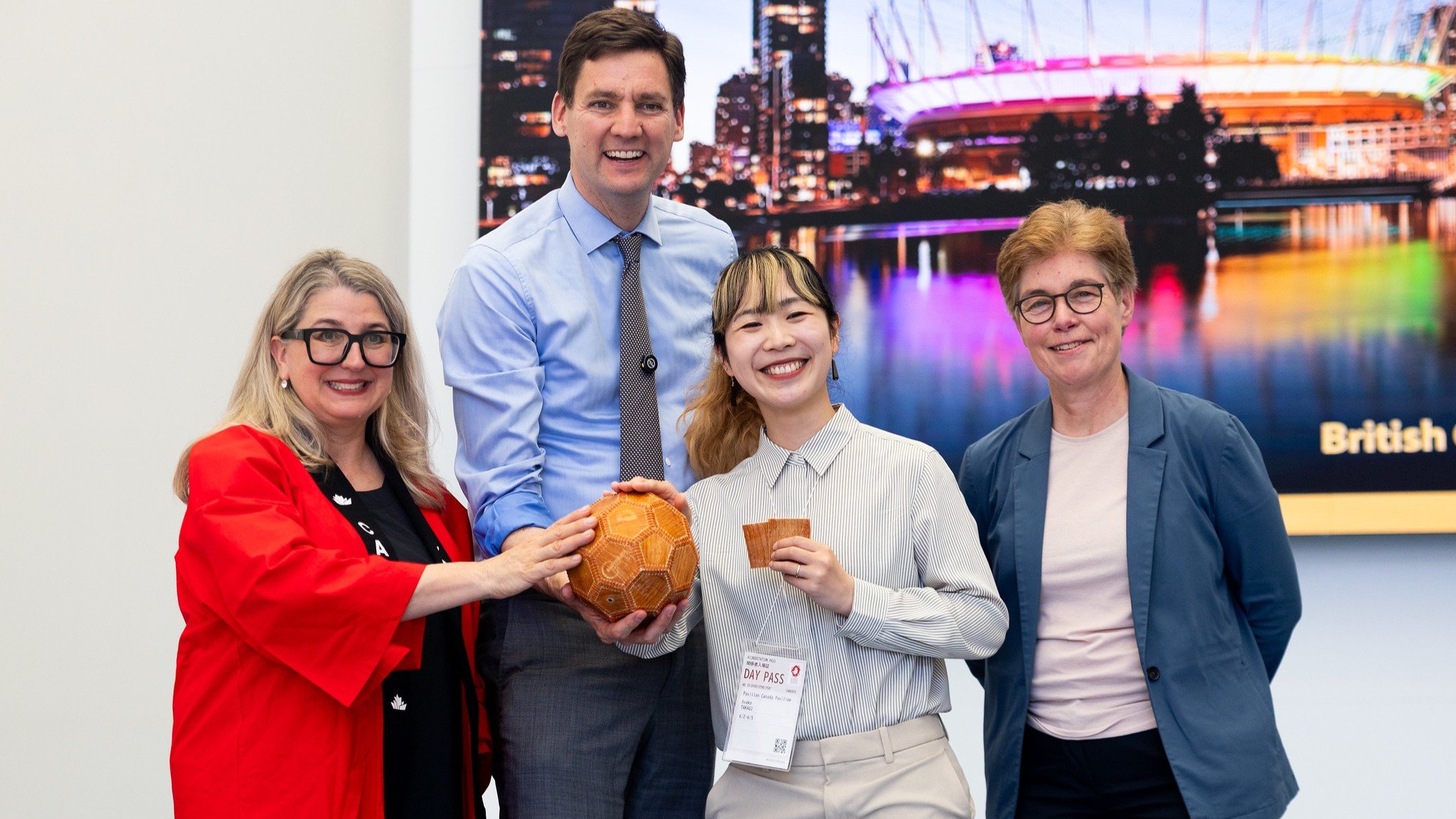 An innovative ball, crafted from a biodegradable “wood leather” made from Canadian maple and other wood species, exemplifies B.C.’s leadership in sustainable materials and forest innovation.