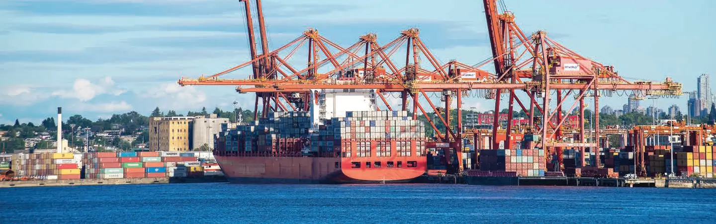 Vancouver Port with Cargo Ships and Cranes