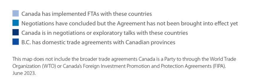 BC & Canada Free Trade Agreements Depicted - Legend
