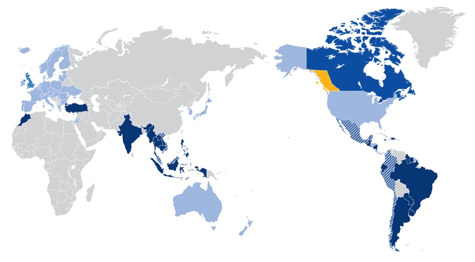 BC & Canada Free Trade Agreements Depicted on Map