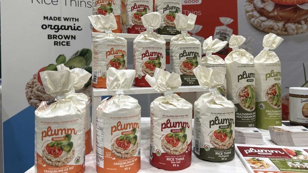 Plumm Good rice cakes, BC Business at trade show.