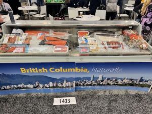 Seafood from B.C. displayed in a freezer at the trade show.