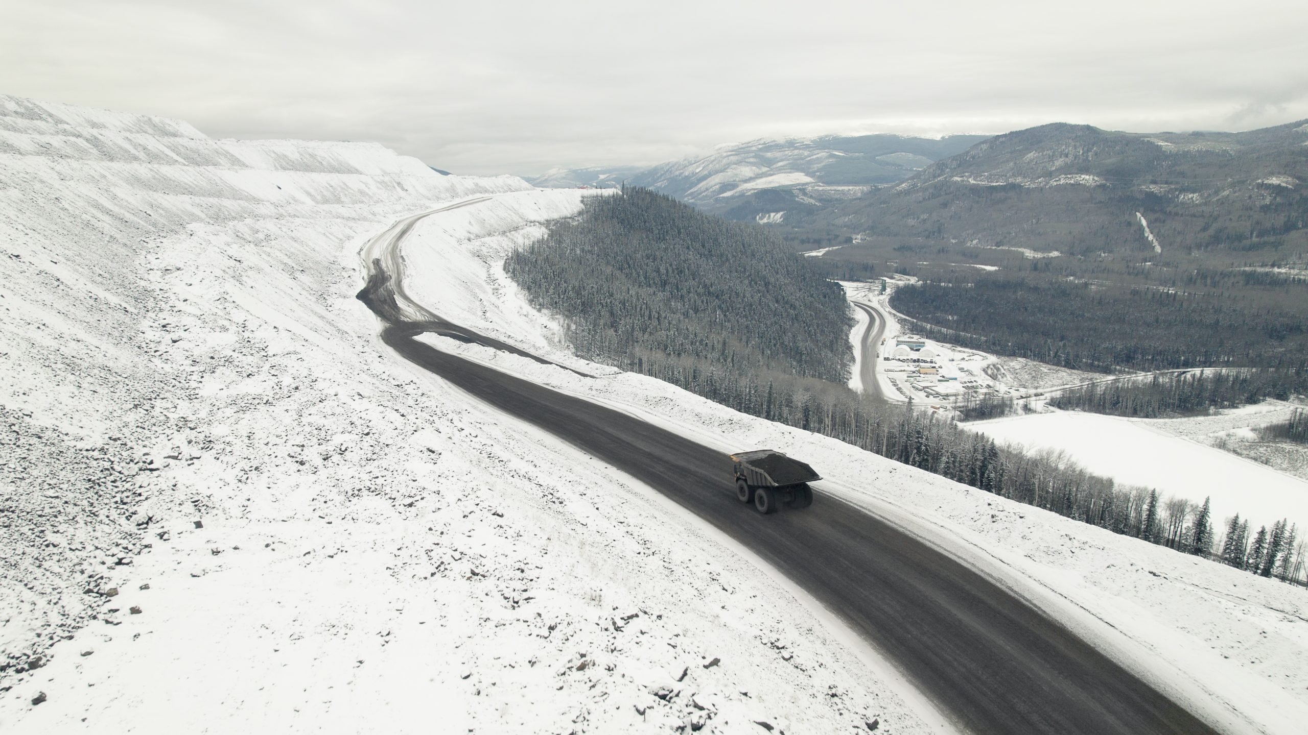 Haul truck travelling on a mine haul road in Chetwynd