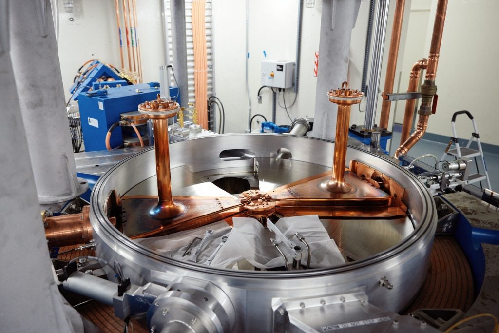 A TRIUMF-type (‘TR’) cyclotron, the TR-24, produces radoisotopes for research and development within the Institute for Advanced Medial Isotopes (IAMI).
