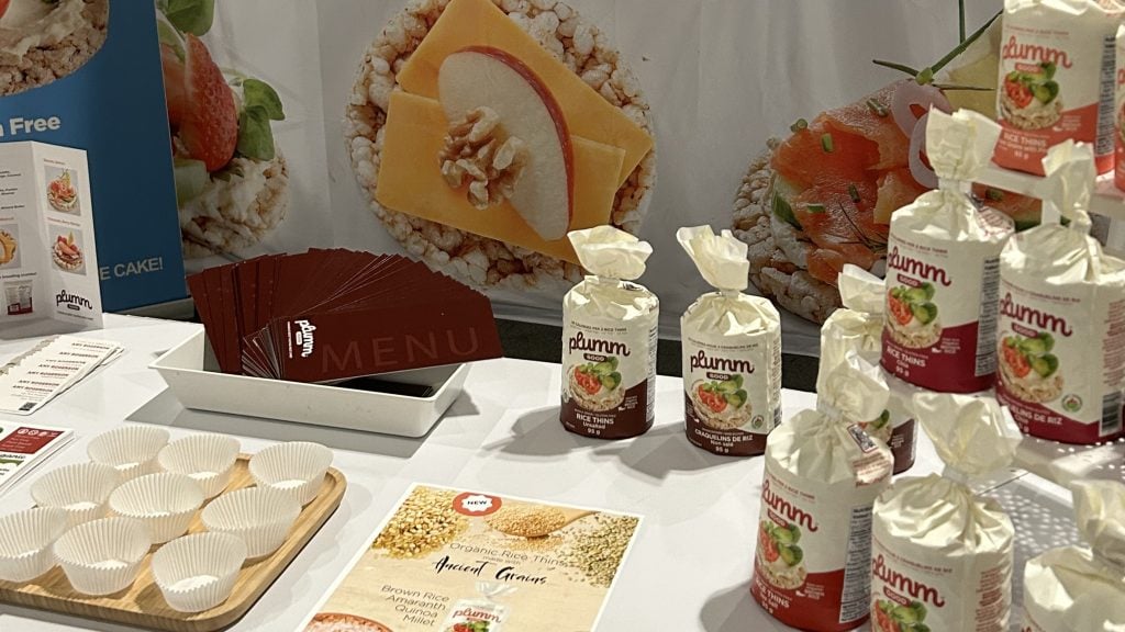 Plumm Good rice cakes, B.C. business at trade show.