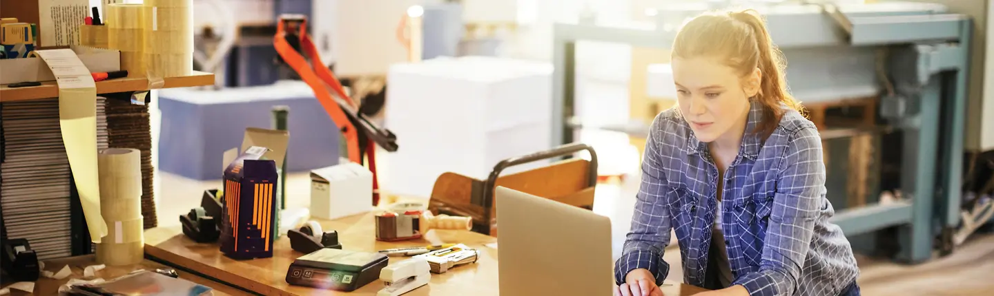 Woman working on computer.