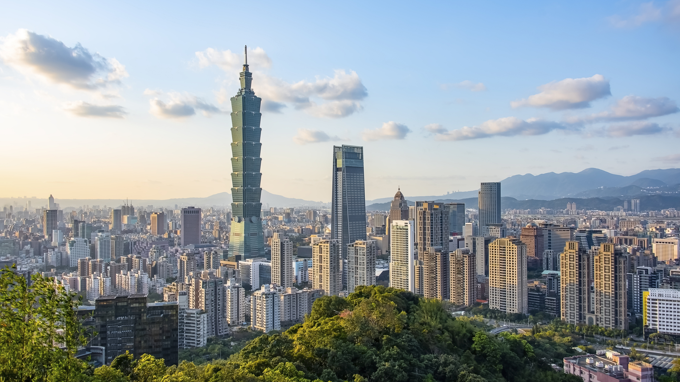 Taipei city in Taiwan viewed from the hill in daytime, 