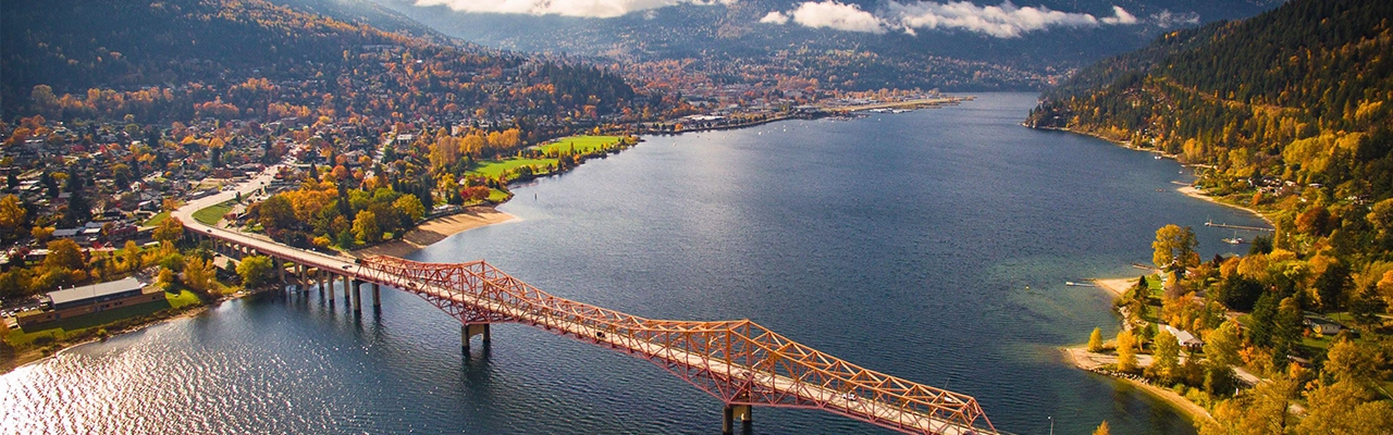 Nelson BC Aerial - bridge and lake.