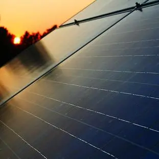 Solar Panel up close with sunset.