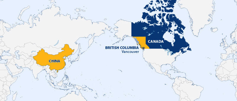Weltkarte mit BC in Kanada