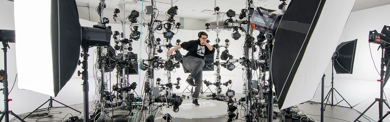 Person recording motion capture, recording movement for animation and game production